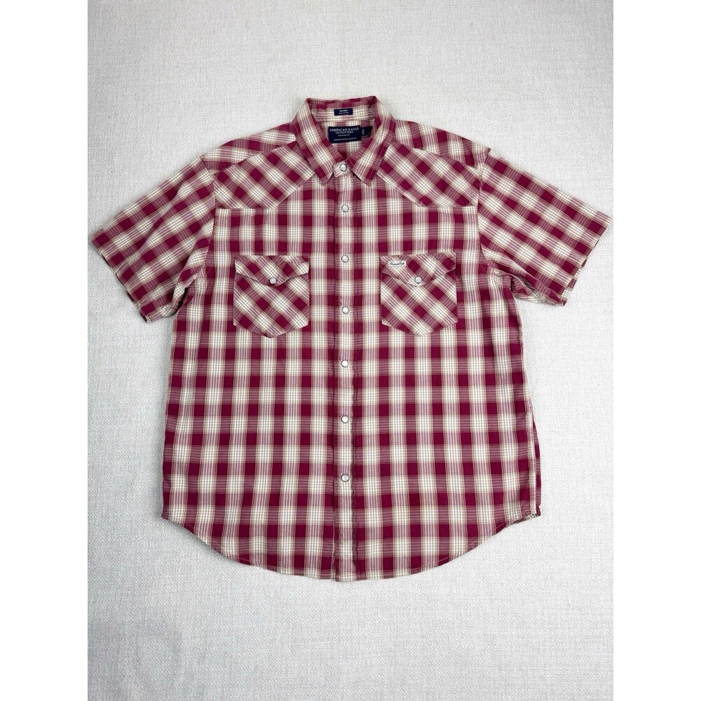 American Eagle Western Shirt Mens Medium Pearl Snap Buttons Short Sleeve